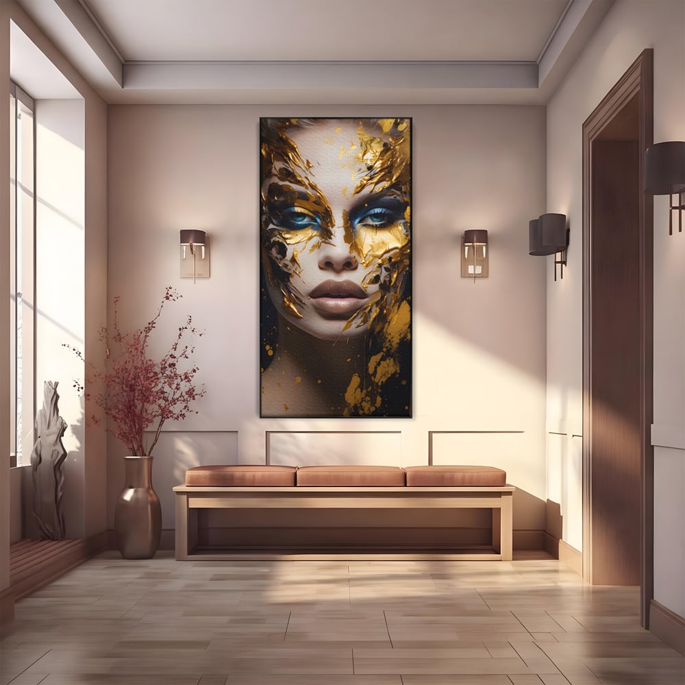 Tablou Canvas Premium LuxCanva® A1419, Gold Girl , Living Room, Femeie, Auriu, Senzual, Frumusete, Decorativ, Culori Vibrante