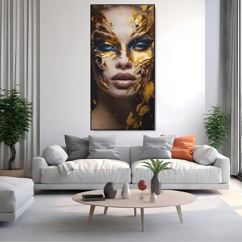 Tablou Canvas Premium LuxCanva® A1419, Gold Girl , Living Room, Femeie, Auriu, Senzual, Frumusete, Decorativ, Culori Vibrante