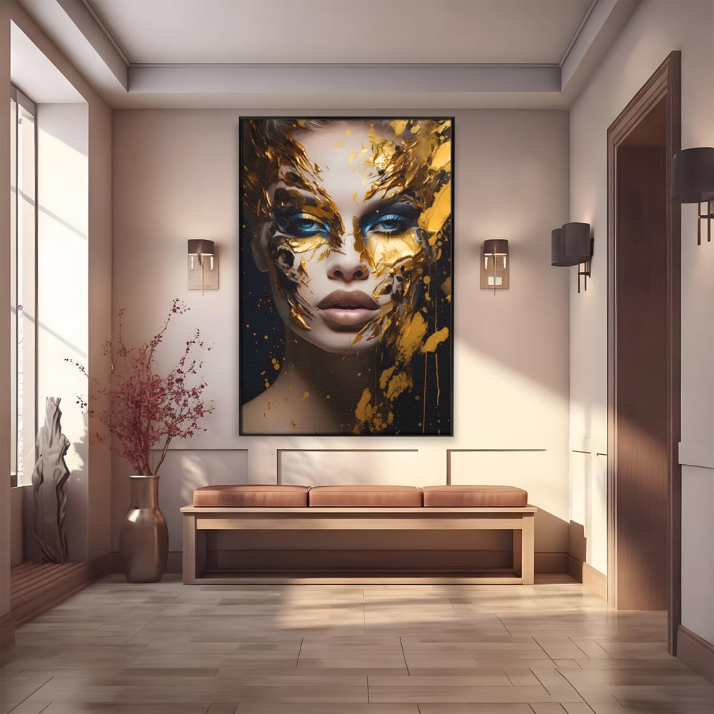 Tablou Canvas Premium LuxCanva® A1419, Gold Girl , Living Room, Femeie, Auriu, Senzual, Frumusete, Decorativ, Culori Vibrante