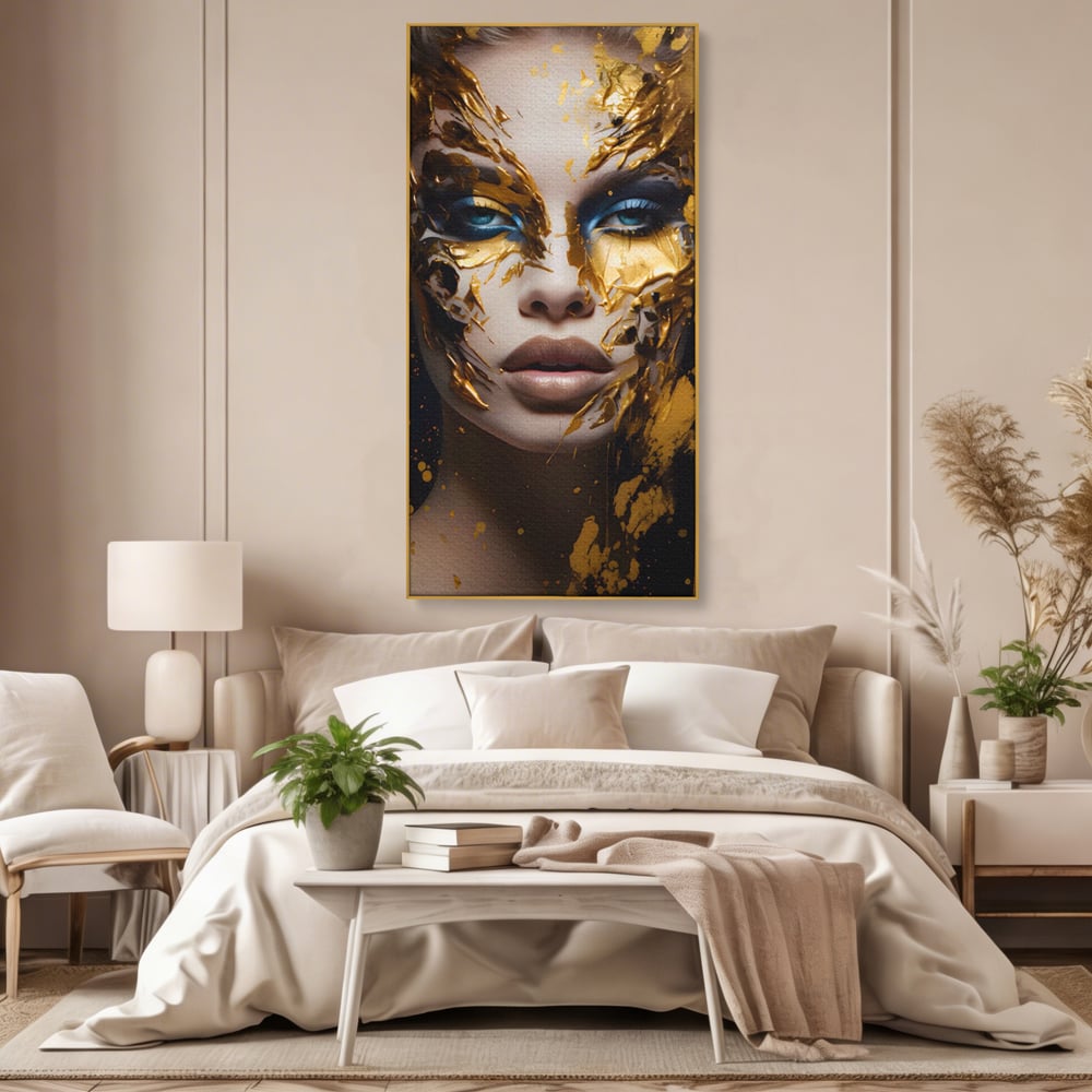 Tablou Canvas Premium LuxCanva® A1419, Gold Girl , Living Room, Femeie, Auriu, Senzual, Frumusete, Decorativ, Culori Vibrante