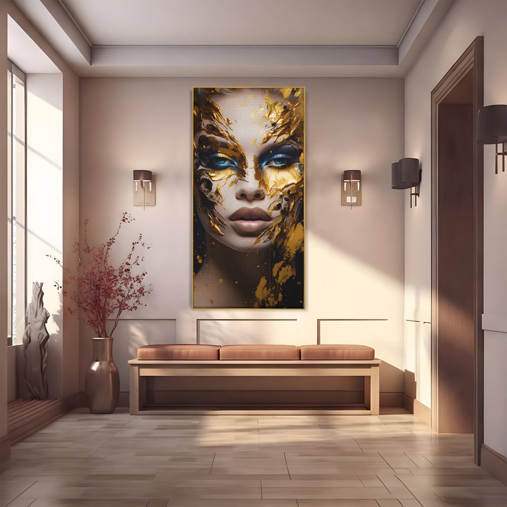 Tablou Canvas Premium LuxCanva® A1419, Gold Girl , Living Room, Femeie, Auriu, Senzual, Frumusete, Decorativ, Culori Vibrante