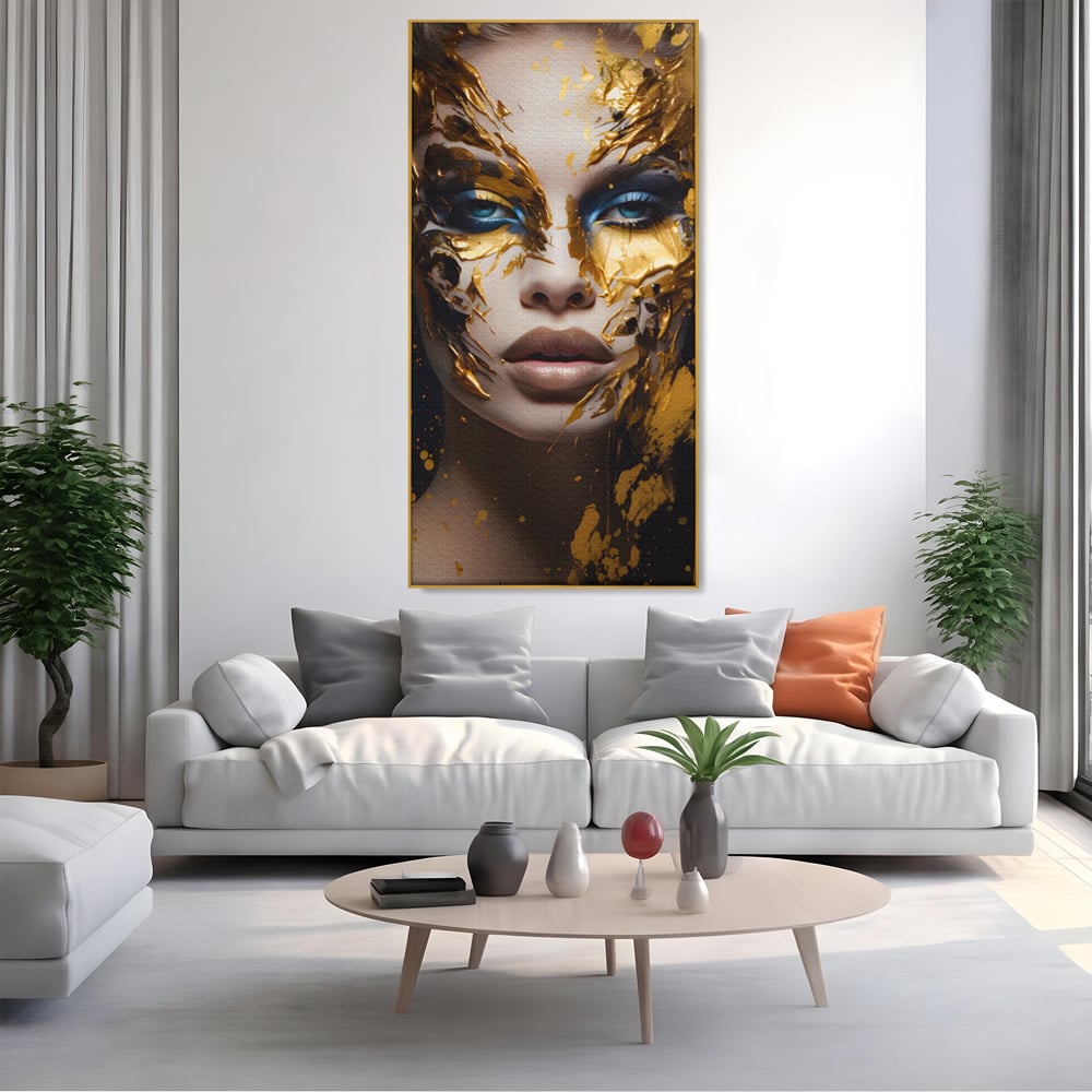Tablou Canvas Premium LuxCanva® A1419, Gold Girl , Living Room, Femeie, Auriu, Senzual, Frumusete, Decorativ, Culori Vibrante