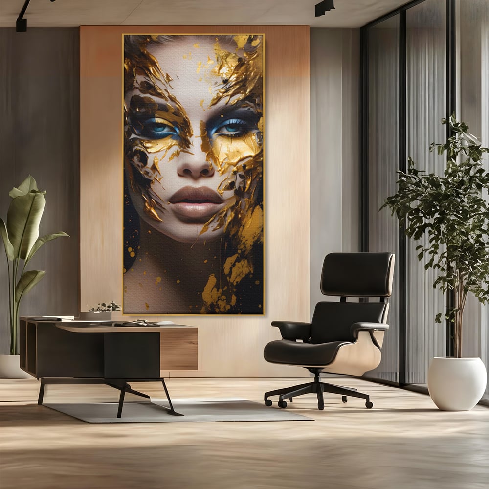 Tablou Canvas Premium LuxCanva® A1419, Gold Girl , Living Room, Femeie, Auriu, Senzual, Frumusete, Decorativ, Culori Vibrante