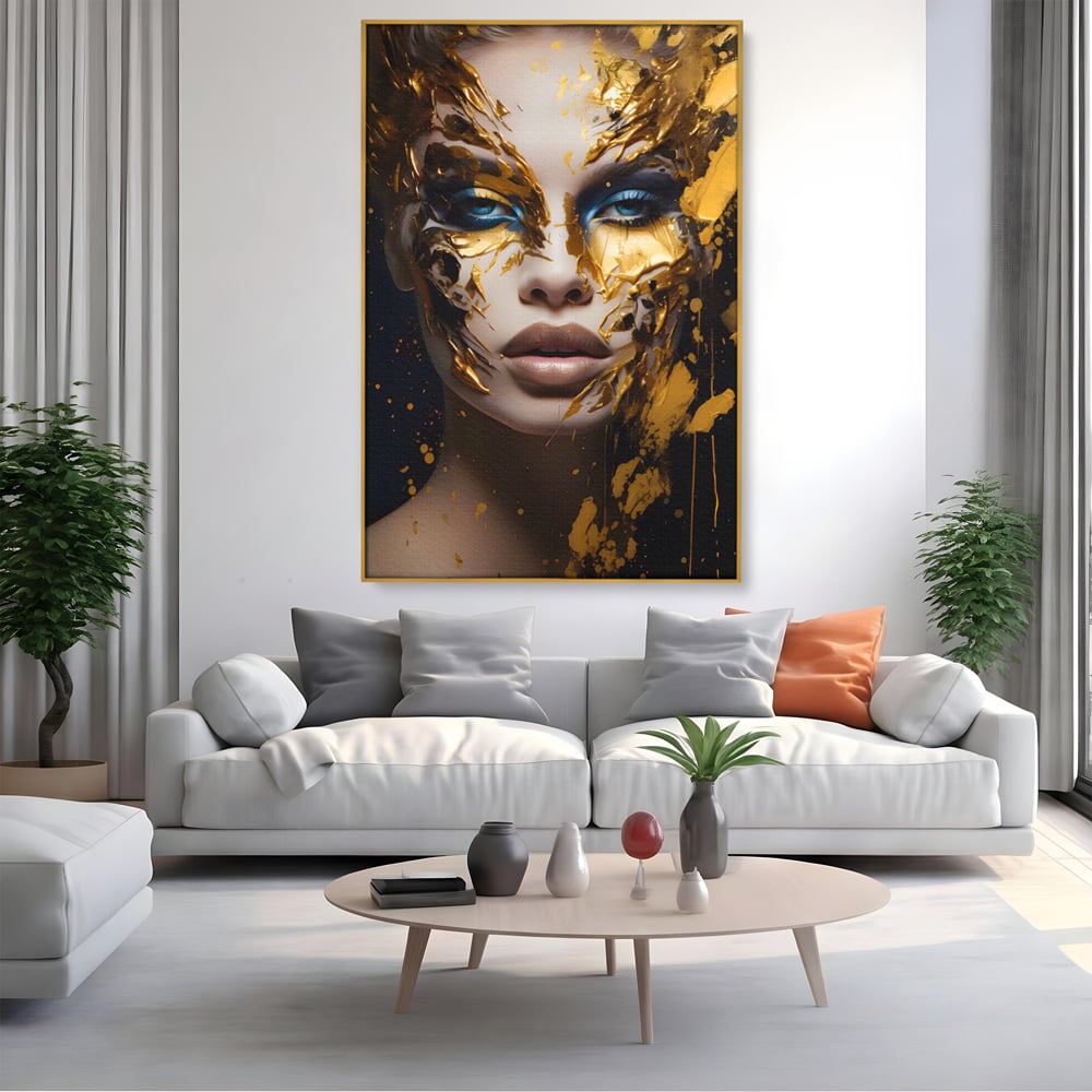 Tablou Canvas Premium LuxCanva® A1419, Gold Girl , Living Room, Femeie, Auriu, Senzual, Frumusete, Decorativ, Culori Vibrante