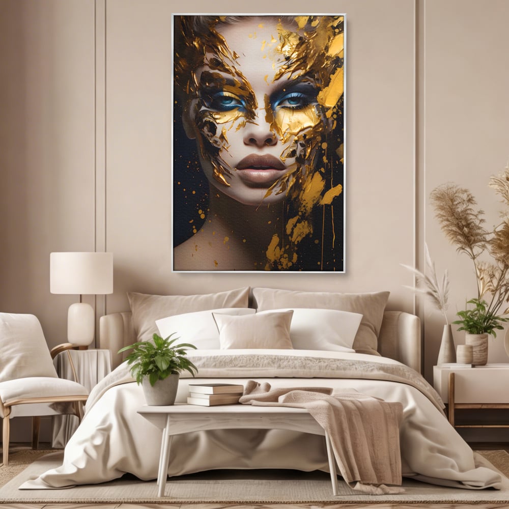 Tablou Canvas Premium LuxCanva® A1419, Gold Girl , Living Room, Femeie, Auriu, Senzual, Frumusete, Decorativ, Culori Vibrante