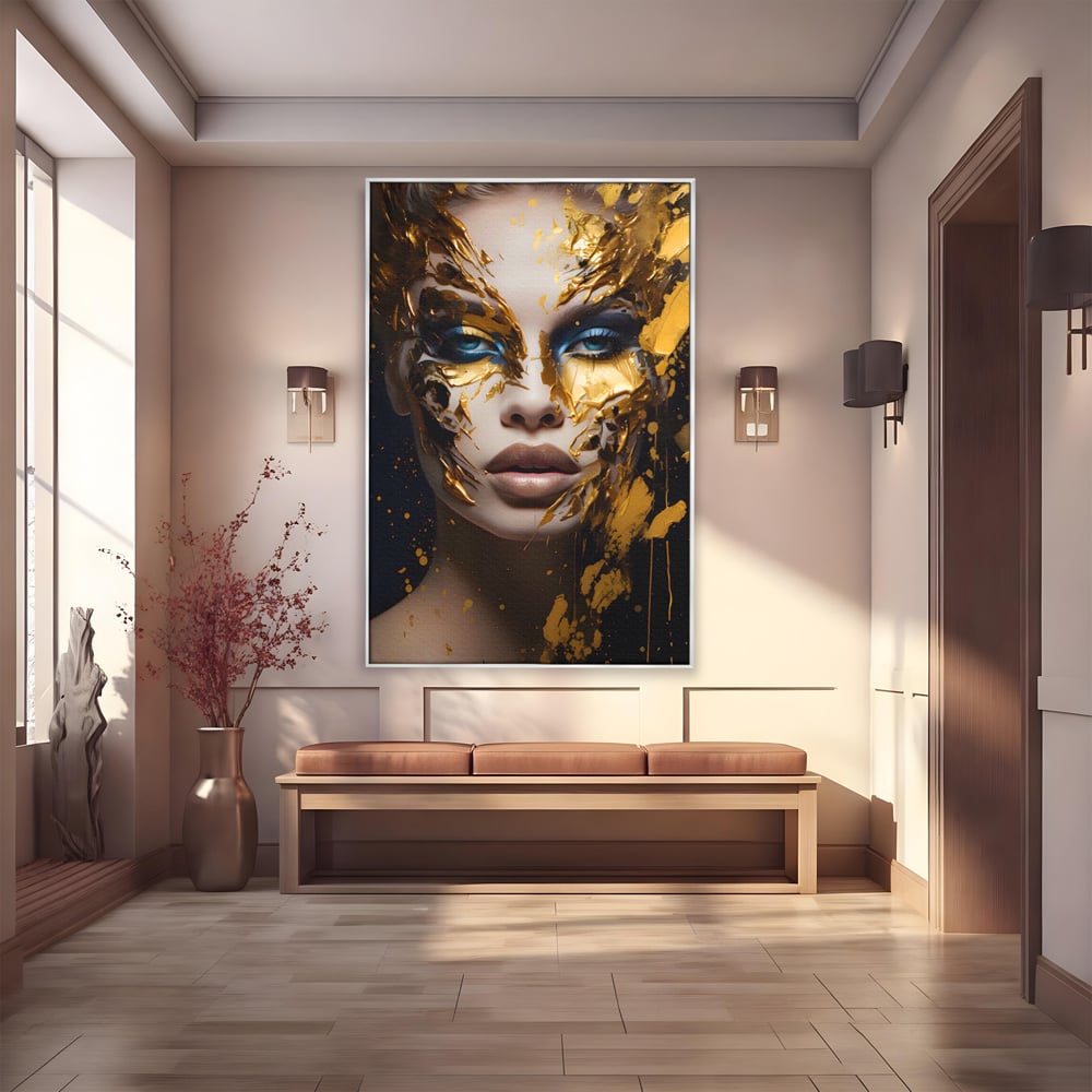 Tablou Canvas Premium LuxCanva® A1419, Gold Girl , Living Room, Femeie, Auriu, Senzual, Frumusete, Decorativ, Culori Vibrante