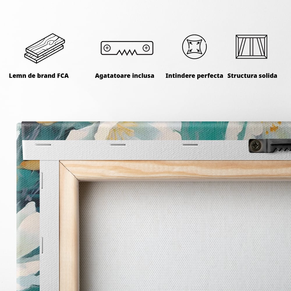 Tablou Canvas Premium LuxCanva® A1420, Dansul Florilor ,  Living, Flori Albe, Frunze, Natura, Dormitor, Decorativ, Culori Vibrante