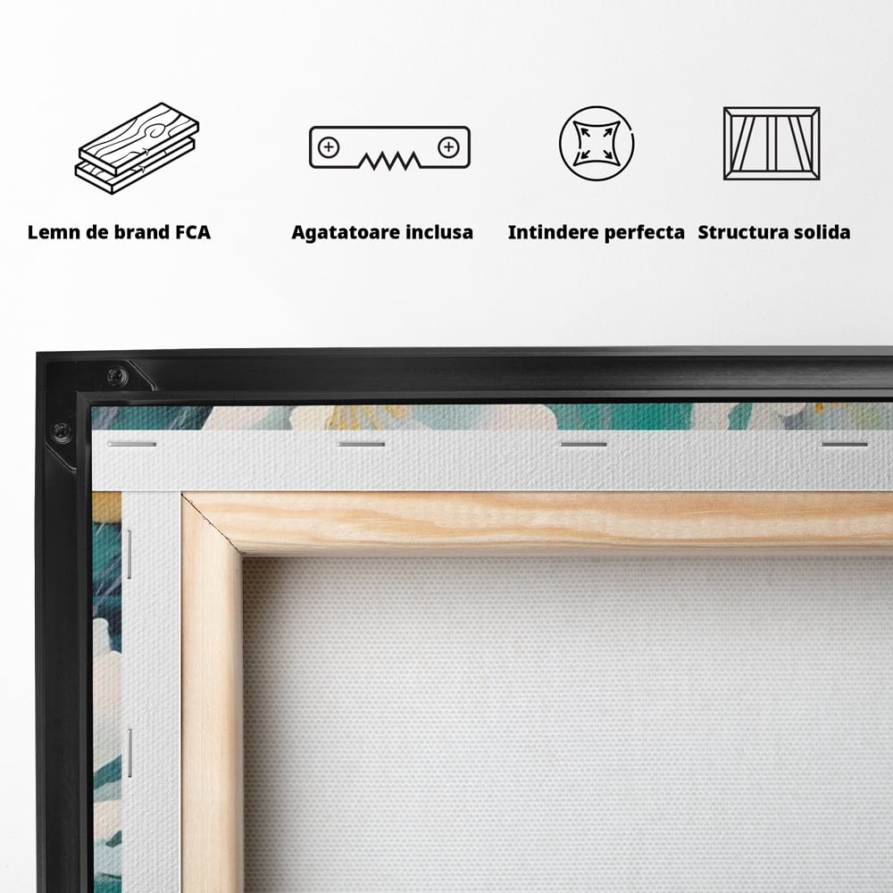 Tablou Canvas Premium LuxCanva® A1420, Dansul Florilor ,  Living, Flori Albe, Frunze, Natura, Dormitor, Decorativ, Culori Vibrante