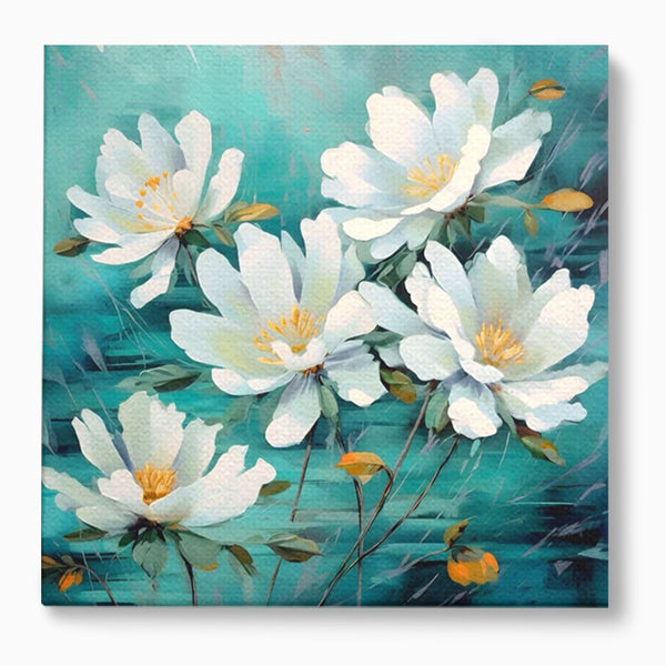 Tablou Canvas Premium LuxCanva® A1420, Dansul Florilor ,  Living, Flori Albe, Frunze, Natura, Dormitor, Decorativ, Culori Vibrante