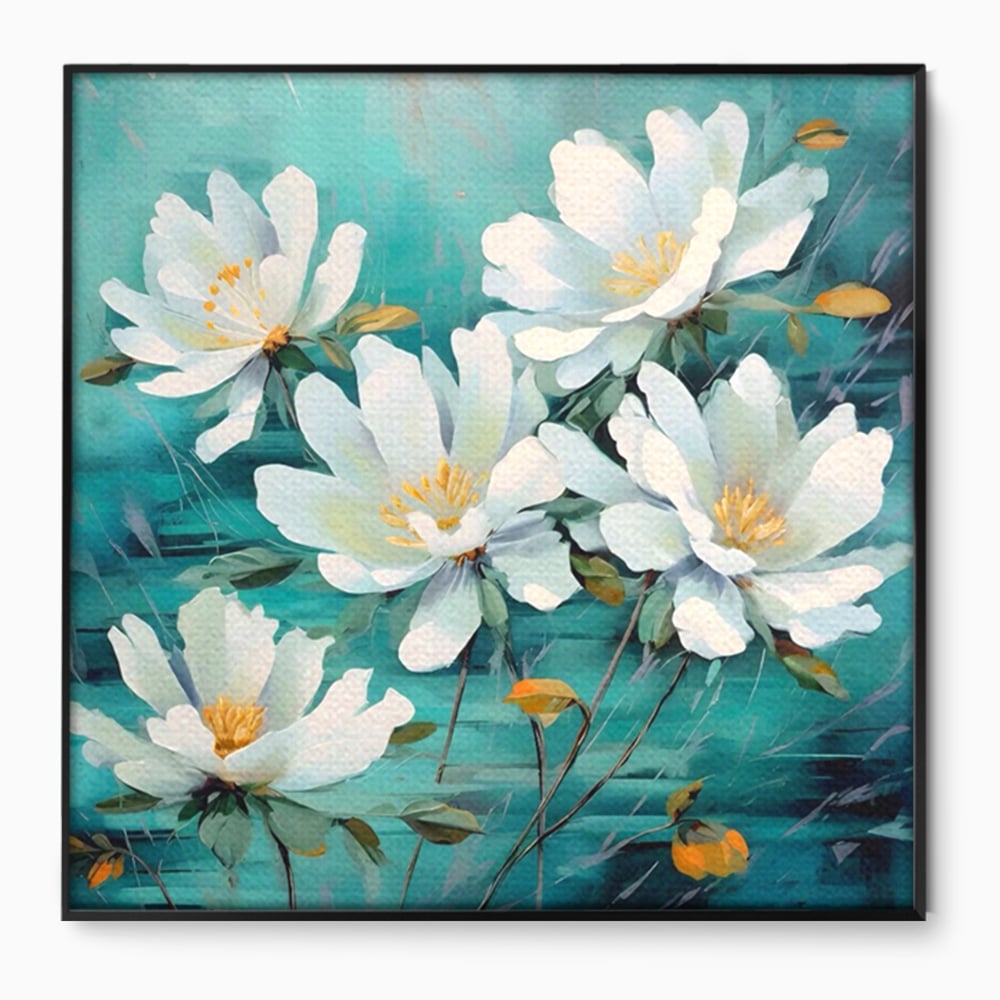 Tablou Canvas Premium LuxCanva® A1420, Dansul Florilor ,  Living, Flori Albe, Frunze, Natura, Dormitor, Decorativ, Culori Vibrante