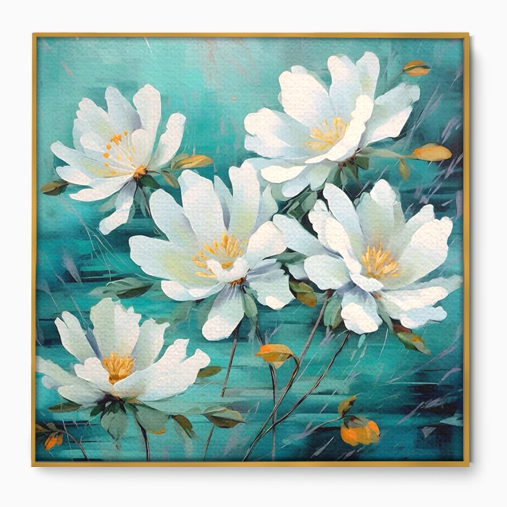 Tablou Canvas Premium LuxCanva® A1420, Dansul Florilor ,  Living, Flori Albe, Frunze, Natura, Dormitor, Decorativ, Culori Vibrante