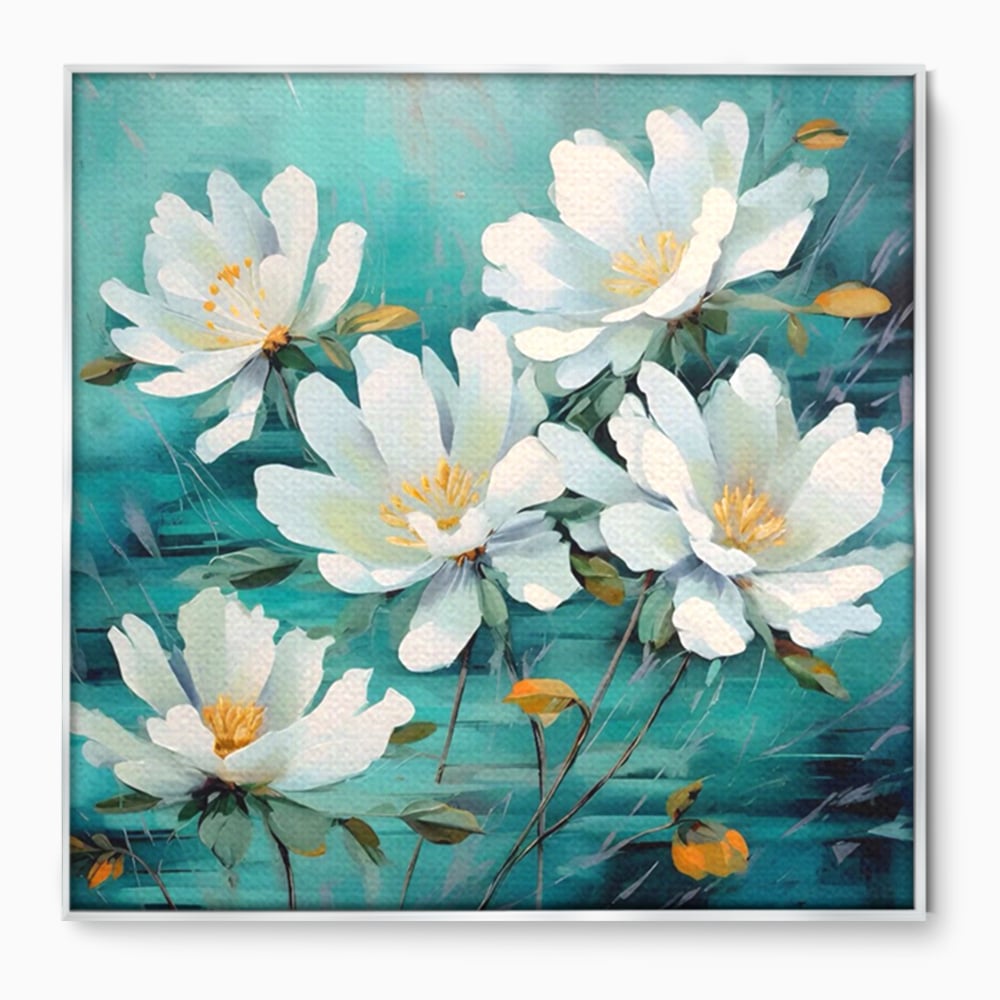 Tablou Canvas Premium LuxCanva® A1420, Dansul Florilor ,  Living, Flori Albe, Frunze, Natura, Dormitor, Decorativ, Culori Vibrante