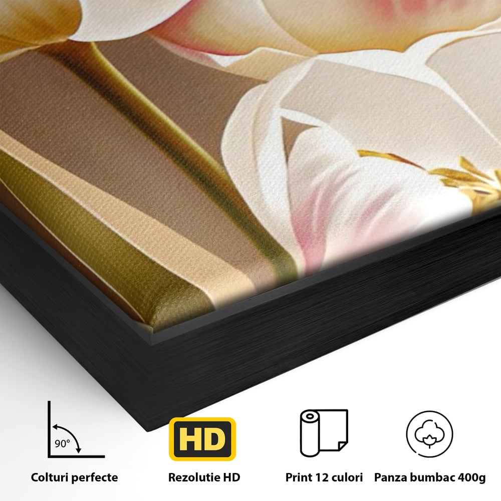 Tablou Canvas Premium LuxCanva® A1421, 3Tulip, Living, Lalele, Roz, Planta, Primavara, Dormitor, Decorativ, Culori Vibrante