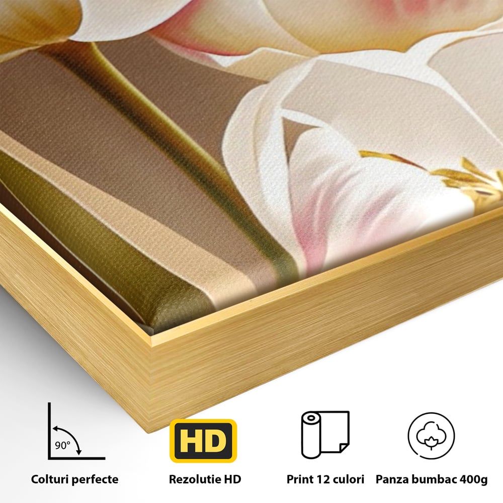 Tablou Canvas Premium LuxCanva® A1421, 3Tulip, Living, Lalele, Roz, Planta, Primavara, Dormitor, Decorativ, Culori Vibrante