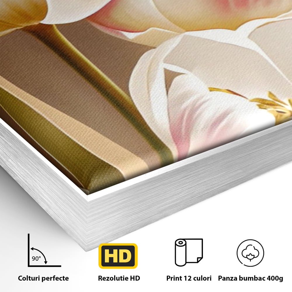 Tablou Canvas Premium LuxCanva® A1421, 3Tulip, Living, Lalele, Roz, Planta, Primavara, Dormitor, Decorativ, Culori Vibrante