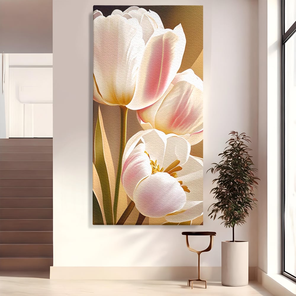 Tablou Canvas Premium LuxCanva® A1421, 3Tulip, Living, Lalele, Roz, Planta, Primavara, Dormitor, Decorativ, Culori Vibrante