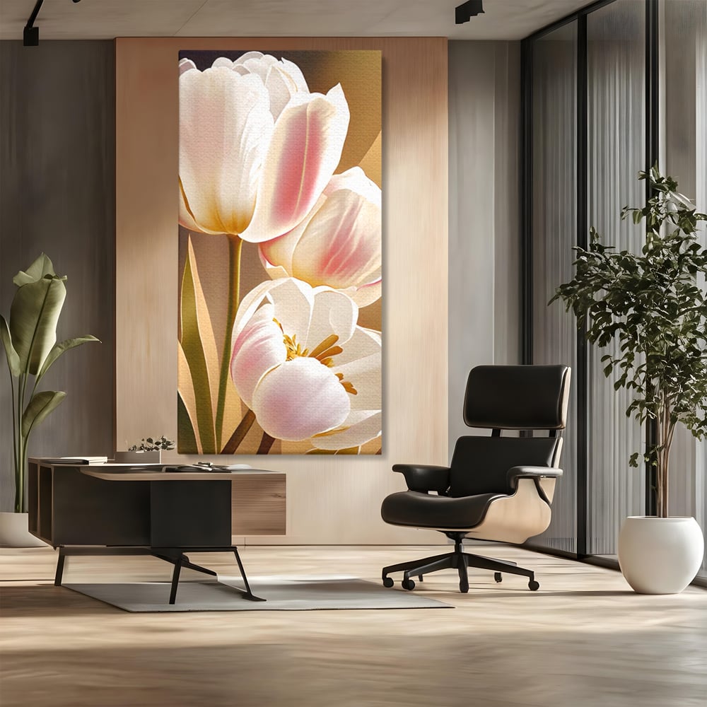 Tablou Canvas Premium LuxCanva® A1421, 3Tulip, Living, Lalele, Roz, Planta, Primavara, Dormitor, Decorativ, Culori Vibrante