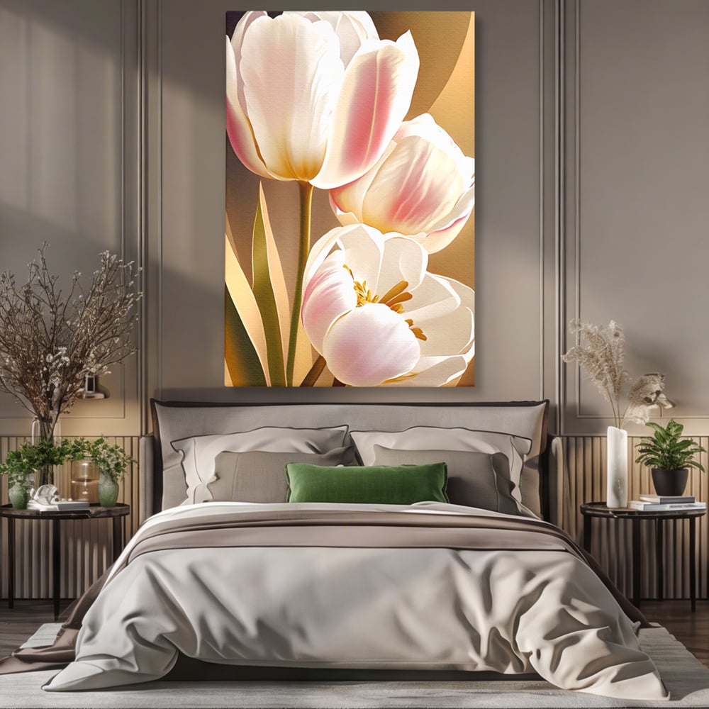 Tablou Canvas Premium LuxCanva® A1421, 3Tulip, Living, Lalele, Roz, Planta, Primavara, Dormitor, Decorativ, Culori Vibrante