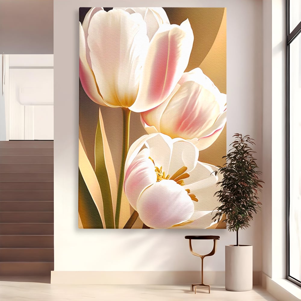 Tablou Canvas Premium LuxCanva® A1421, 3Tulip, Living, Lalele, Roz, Planta, Primavara, Dormitor, Decorativ, Culori Vibrante
