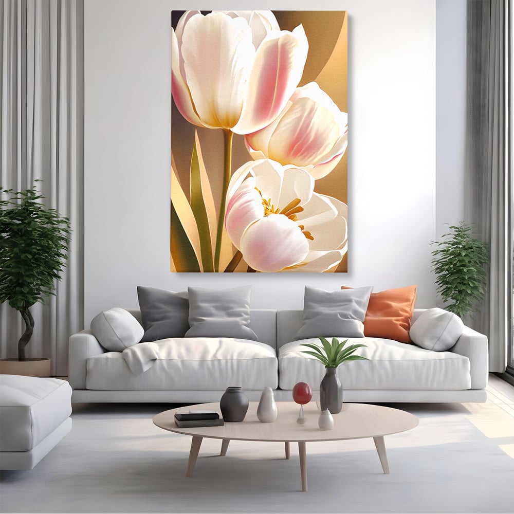 Tablou Canvas Premium LuxCanva® A1421, 3Tulip, Living, Lalele, Roz, Planta, Primavara, Dormitor, Decorativ, Culori Vibrante