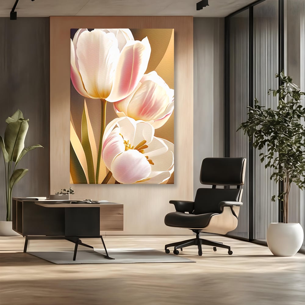 Tablou Canvas Premium LuxCanva® A1421, 3Tulip, Living, Lalele, Roz, Planta, Primavara, Dormitor, Decorativ, Culori Vibrante