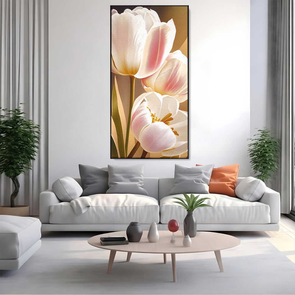 Tablou Canvas Premium LuxCanva® A1421, 3Tulip, Living, Lalele, Roz, Planta, Primavara, Dormitor, Decorativ, Culori Vibrante