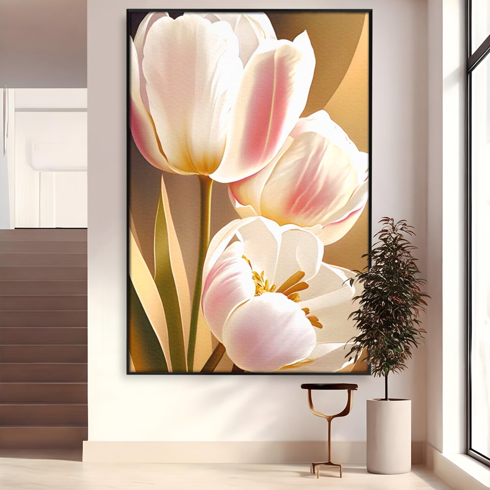 Tablou Canvas Premium LuxCanva® A1421, 3Tulip, Living, Lalele, Roz, Planta, Primavara, Dormitor, Decorativ, Culori Vibrante