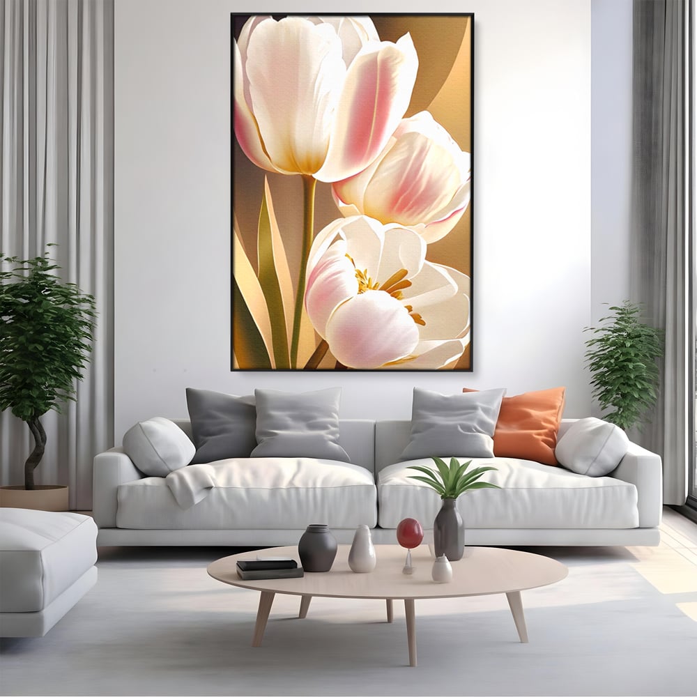 Tablou Canvas Premium LuxCanva® A1421, 3Tulip, Living, Lalele, Roz, Planta, Primavara, Dormitor, Decorativ, Culori Vibrante