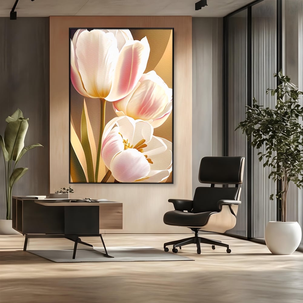 Tablou Canvas Premium LuxCanva® A1421, 3Tulip, Living, Lalele, Roz, Planta, Primavara, Dormitor, Decorativ, Culori Vibrante