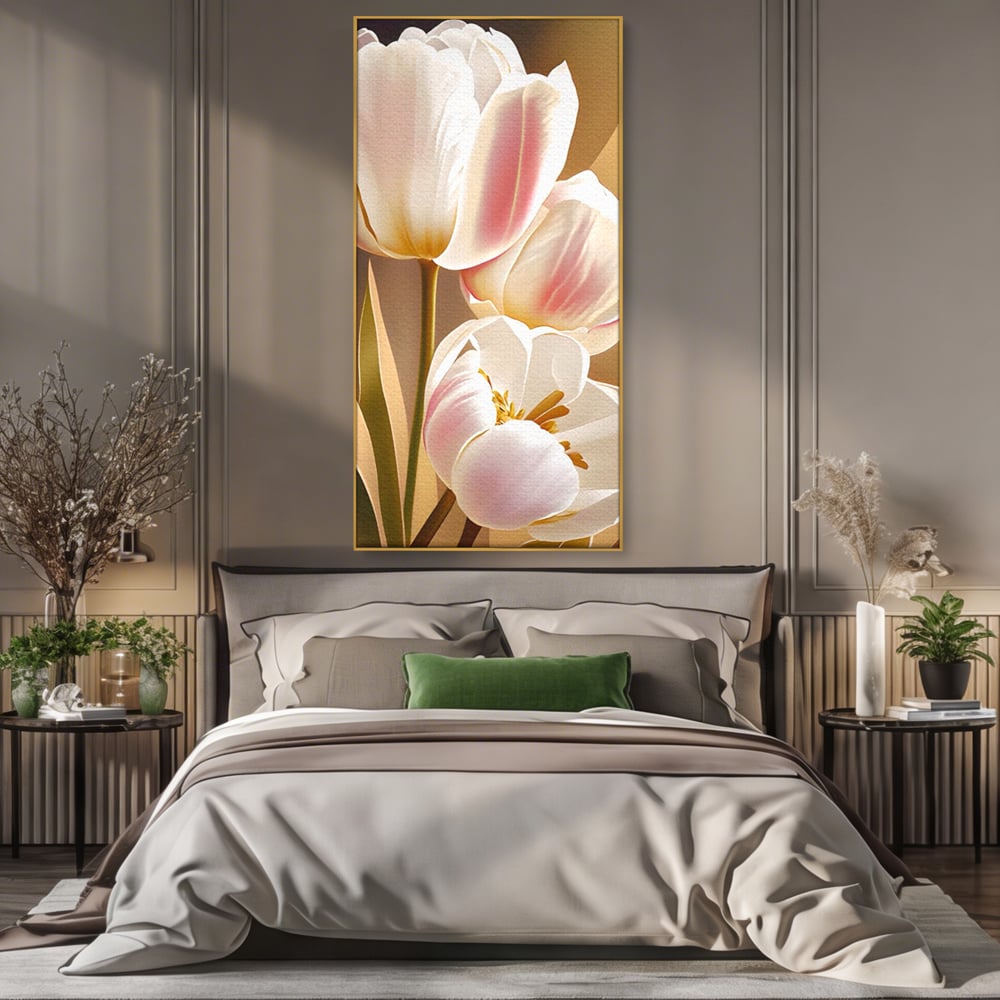 Tablou Canvas Premium LuxCanva® A1421, 3Tulip, Living, Lalele, Roz, Planta, Primavara, Dormitor, Decorativ, Culori Vibrante