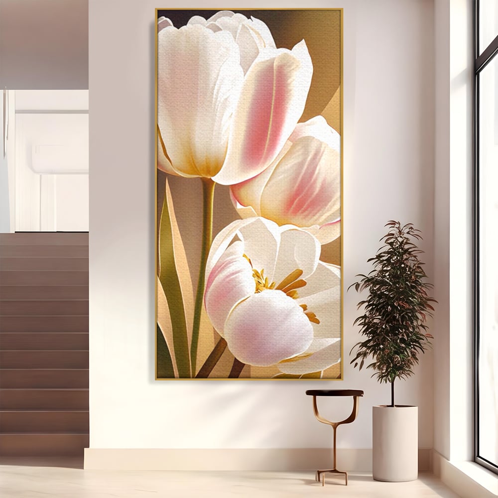 Tablou Canvas Premium LuxCanva® A1421, 3Tulip, Living, Lalele, Roz, Planta, Primavara, Dormitor, Decorativ, Culori Vibrante