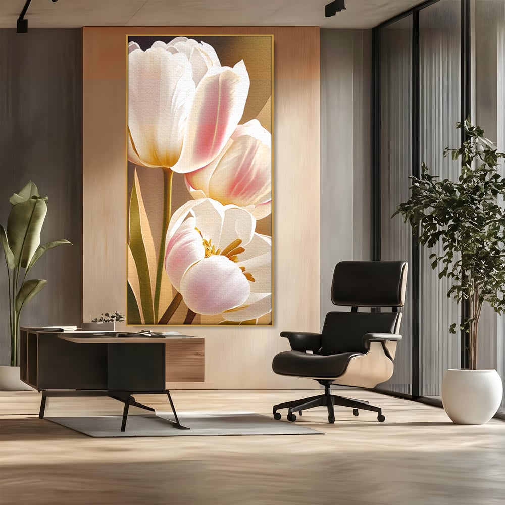 Tablou Canvas Premium LuxCanva® A1421, 3Tulip, Living, Lalele, Roz, Planta, Primavara, Dormitor, Decorativ, Culori Vibrante