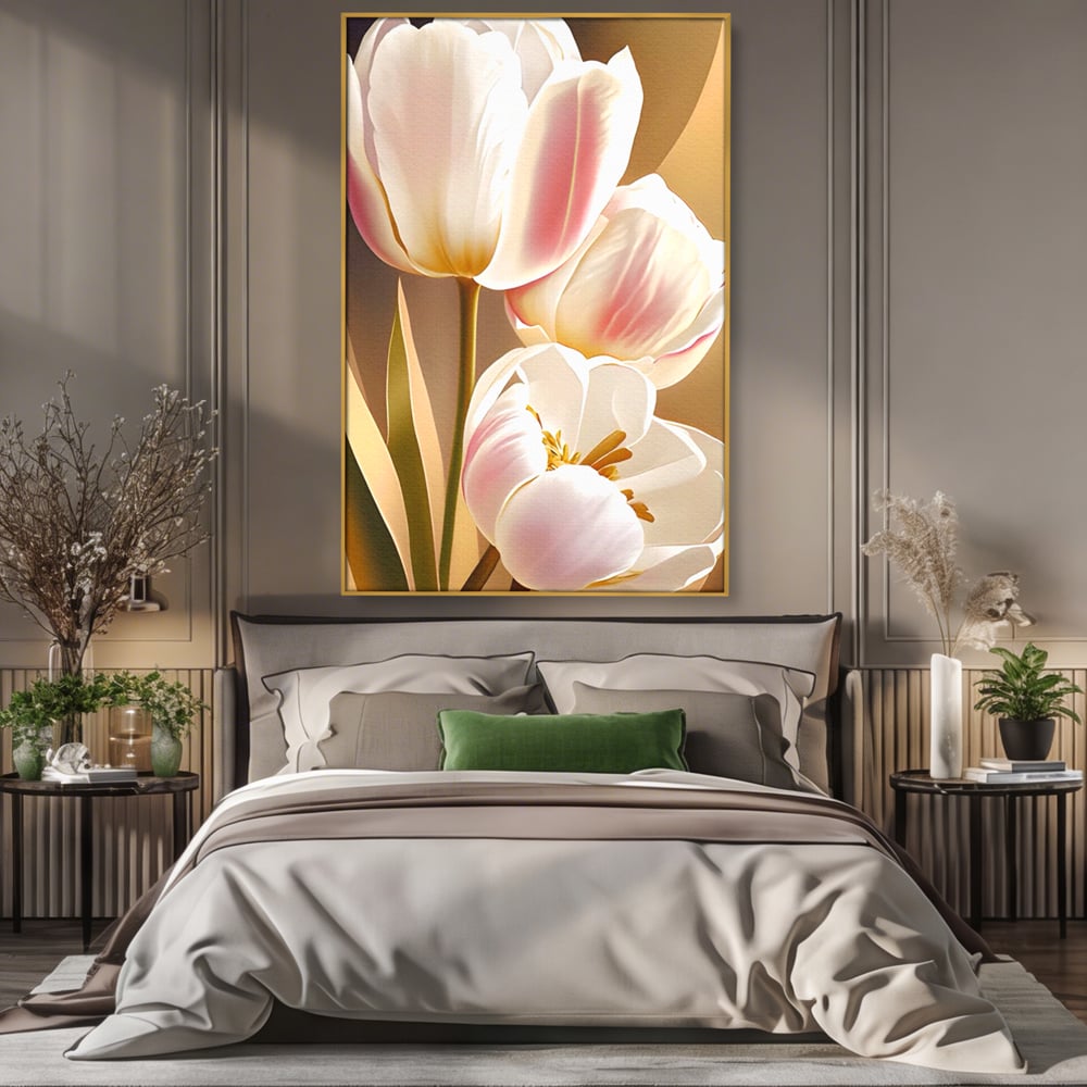 Tablou Canvas Premium LuxCanva® A1421, 3Tulip, Living, Lalele, Roz, Planta, Primavara, Dormitor, Decorativ, Culori Vibrante