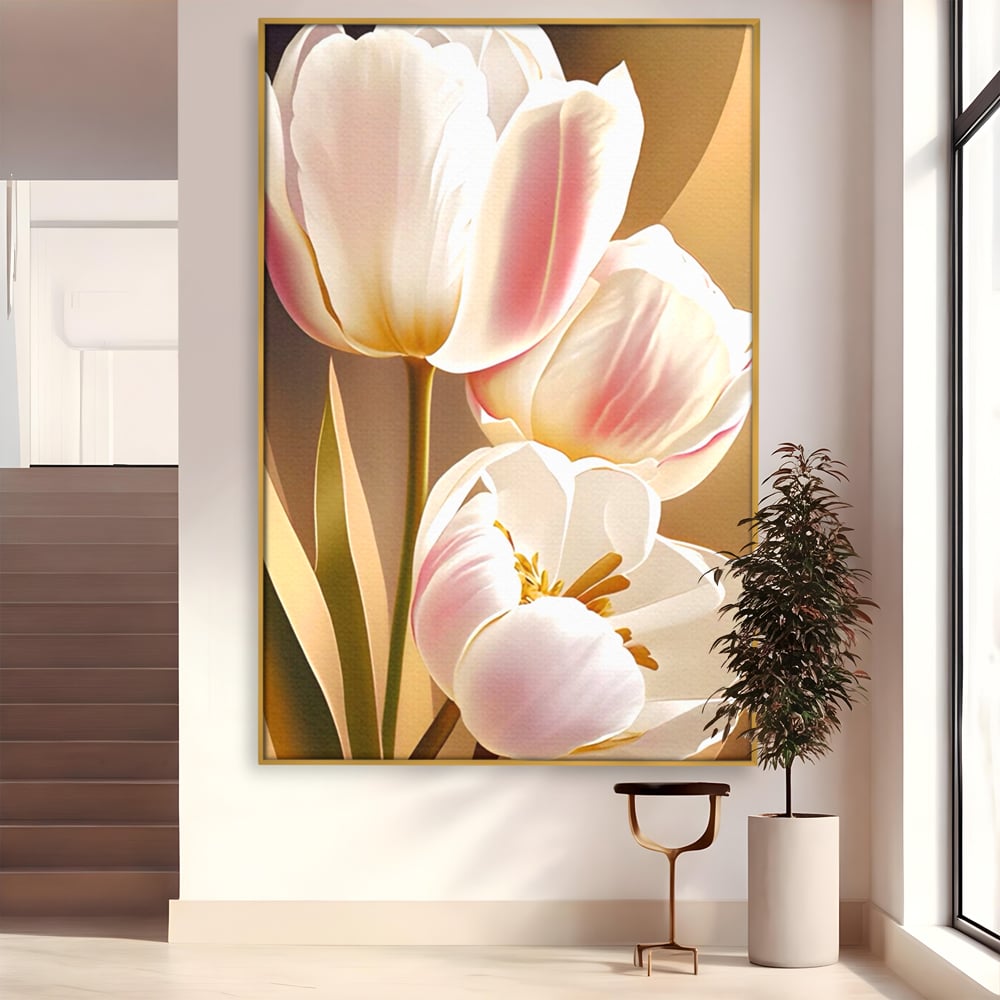 Tablou Canvas Premium LuxCanva® A1421, 3Tulip, Living, Lalele, Roz, Planta, Primavara, Dormitor, Decorativ, Culori Vibrante
