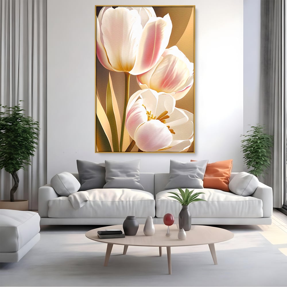 Tablou Canvas Premium LuxCanva® A1421, 3Tulip, Living, Lalele, Roz, Planta, Primavara, Dormitor, Decorativ, Culori Vibrante