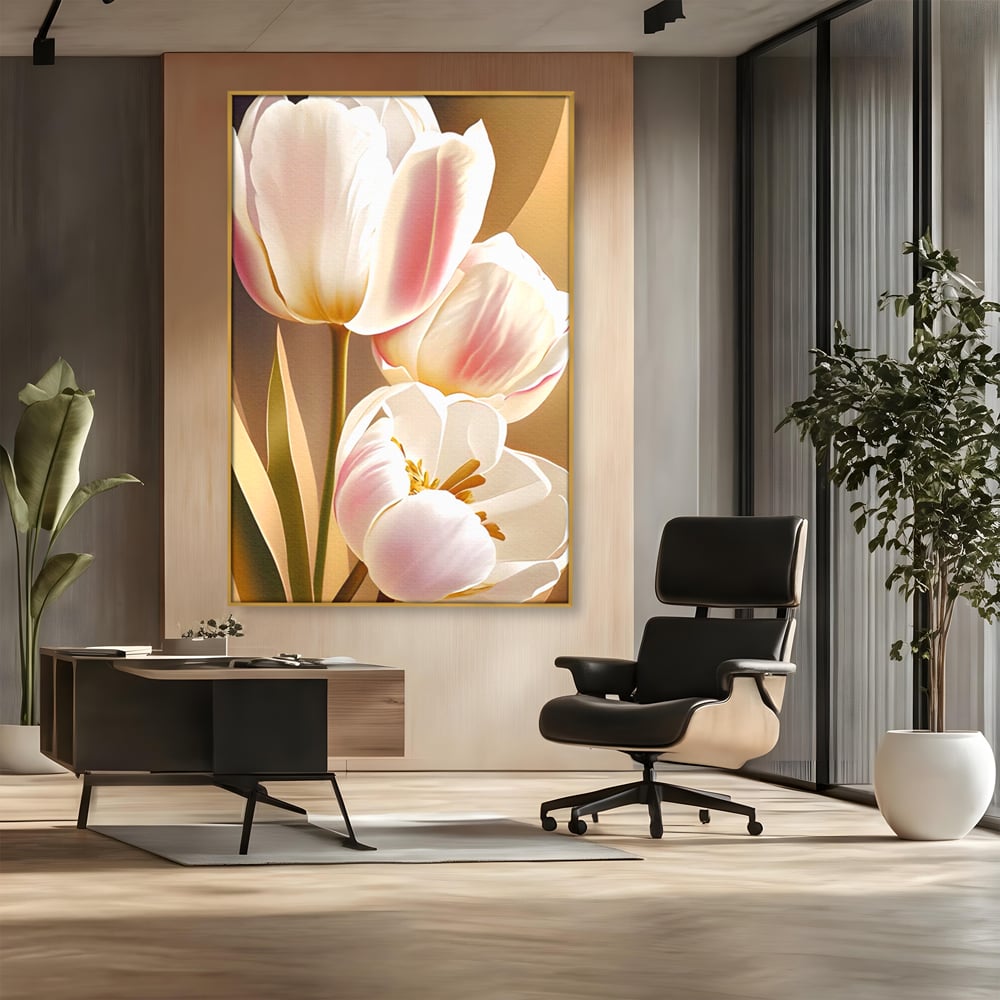 Tablou Canvas Premium LuxCanva® A1421, 3Tulip, Living, Lalele, Roz, Planta, Primavara, Dormitor, Decorativ, Culori Vibrante
