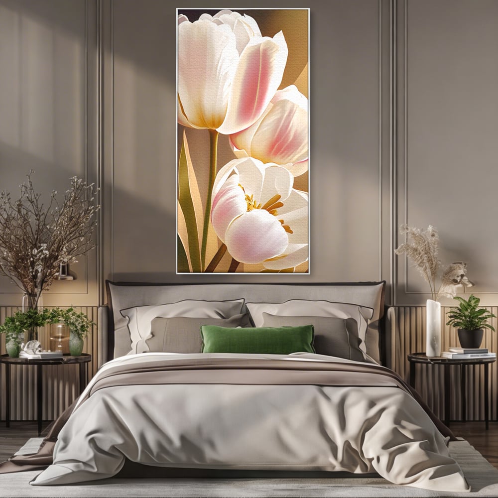 Tablou Canvas Premium LuxCanva® A1421, 3Tulip, Living, Lalele, Roz, Planta, Primavara, Dormitor, Decorativ, Culori Vibrante