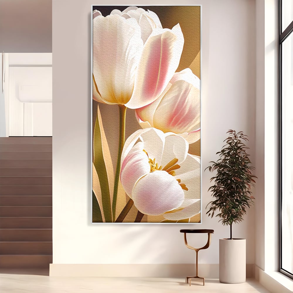 Tablou Canvas Premium LuxCanva® A1421, 3Tulip, Living, Lalele, Roz, Planta, Primavara, Dormitor, Decorativ, Culori Vibrante