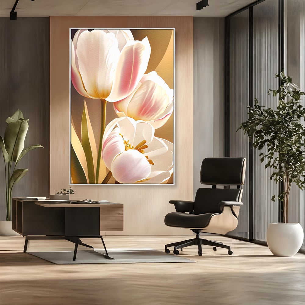 Tablou Canvas Premium LuxCanva® A1421, 3Tulip, Living, Lalele, Roz, Planta, Primavara, Dormitor, Decorativ, Culori Vibrante