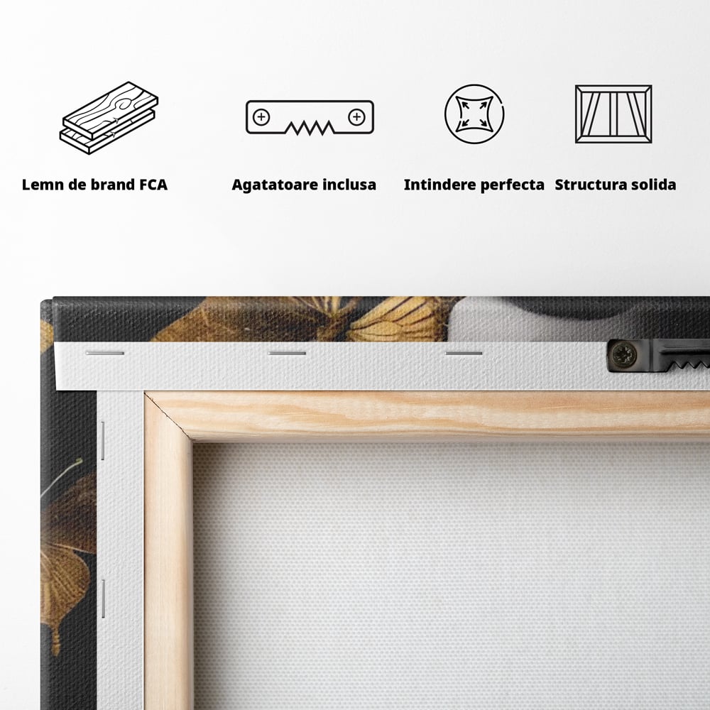 Tablou Canvas Premium LuxCanva® A1424, Butterfly Woman , Living, Frumusete, Femeie, Fluturi, Auriu, Decorativ, Culori Vibrante