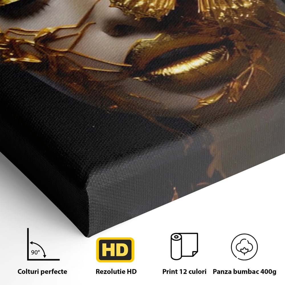 Tablou Canvas Premium LuxCanva® A1425, Gold Butterfly , Living, Frumusete, Femeie, Fluturi, Auriu, Decorativ, Culori Vibrante