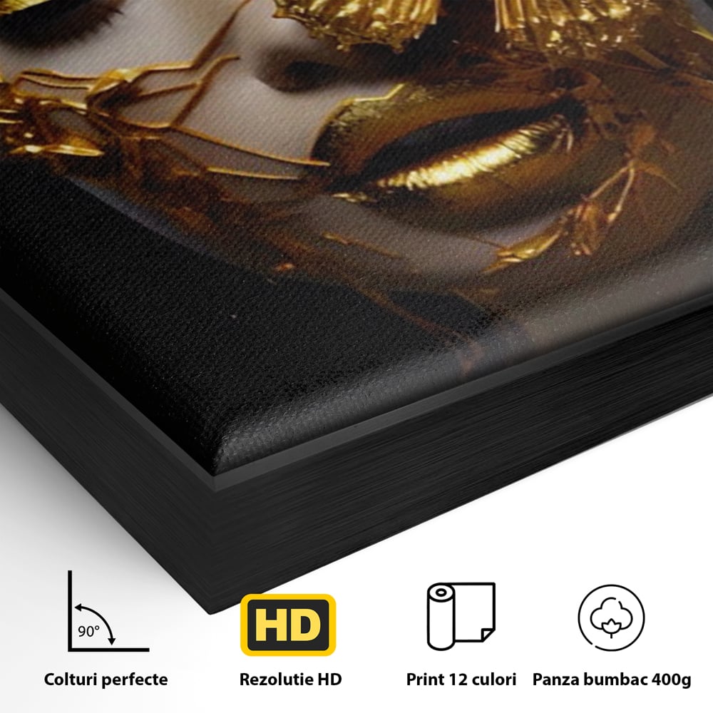Tablou Canvas Premium LuxCanva® A1425, Gold Butterfly , Living, Frumusete, Femeie, Fluturi, Auriu, Decorativ, Culori Vibrante