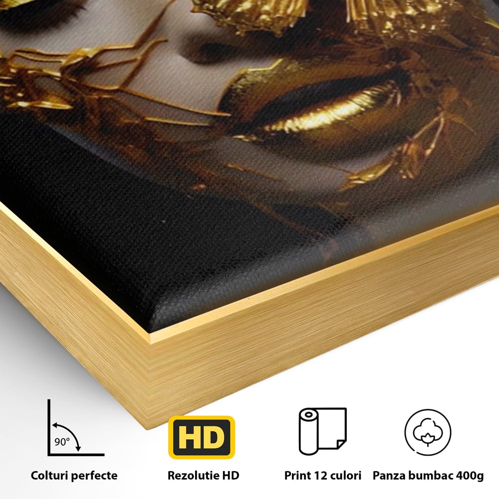Tablou Canvas Premium LuxCanva® A1425, Gold Butterfly , Living, Frumusete, Femeie, Fluturi, Auriu, Decorativ, Culori Vibrante