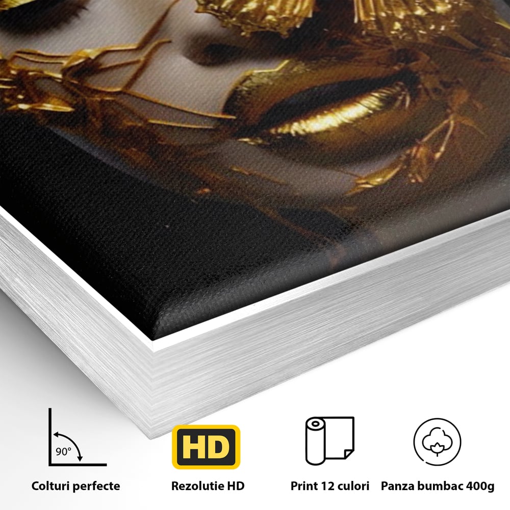 Tablou Canvas Premium LuxCanva® A1425, Gold Butterfly , Living, Frumusete, Femeie, Fluturi, Auriu, Decorativ, Culori Vibrante