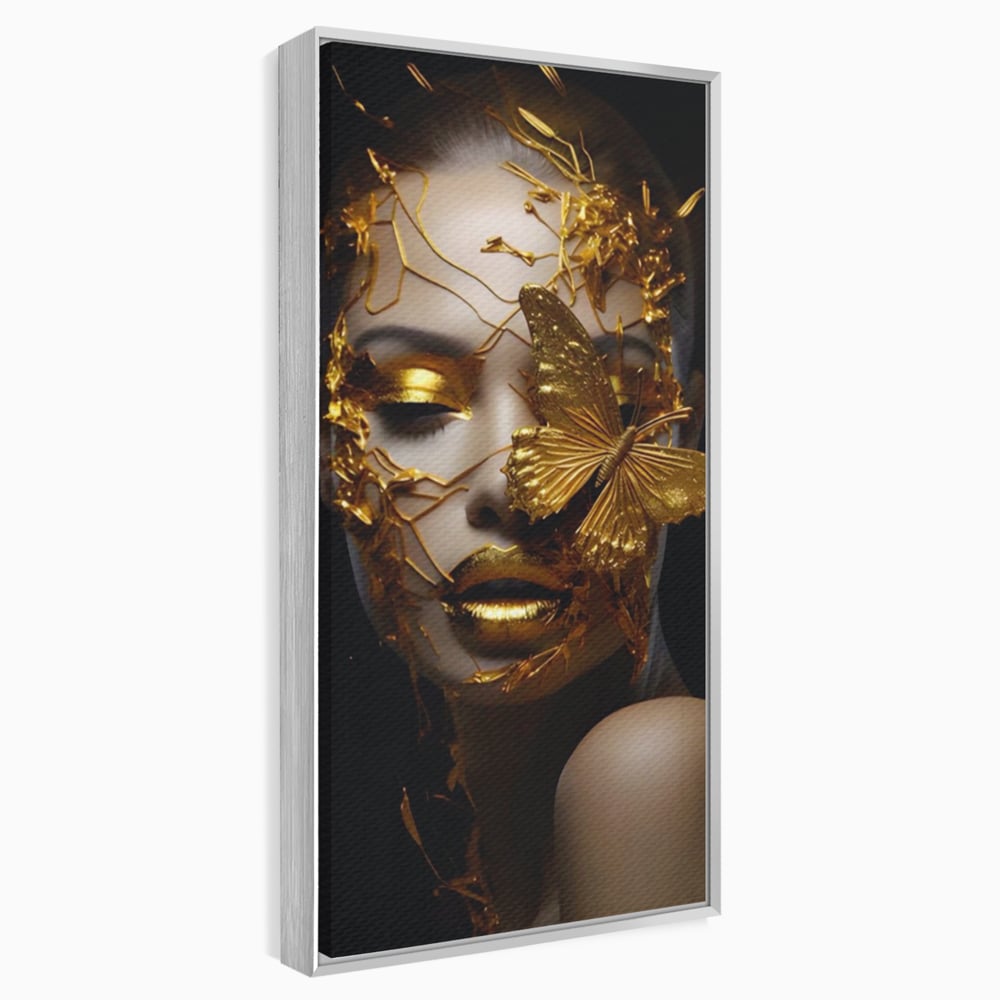 Tablou Canvas Premium LuxCanva® A1425, Gold Butterfly , Living, Frumusete, Femeie, Fluturi, Auriu, Decorativ, Culori Vibrante