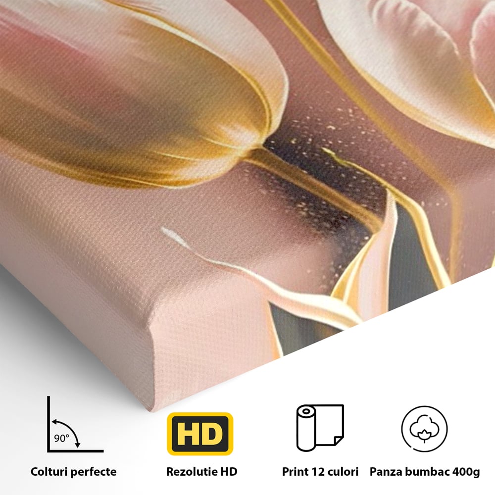 Tablou Canvas Premium LuxCanva® A1426, Lalele Roz , Dormitor, Flori, Natura, Primavara, Decorativ, Living, Culori Vibrante
