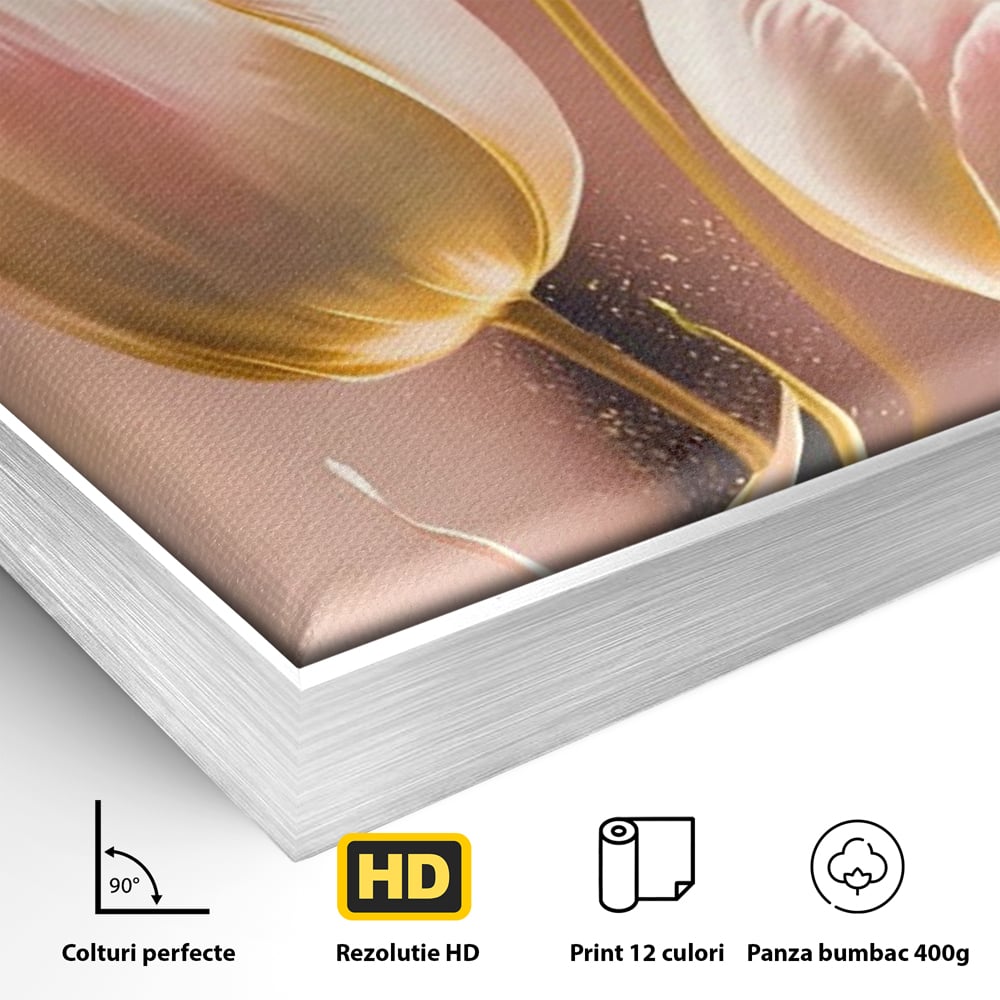 Tablou Canvas Premium LuxCanva® A1426, Lalele Roz , Dormitor, Flori, Natura, Primavara, Decorativ, Living, Culori Vibrante