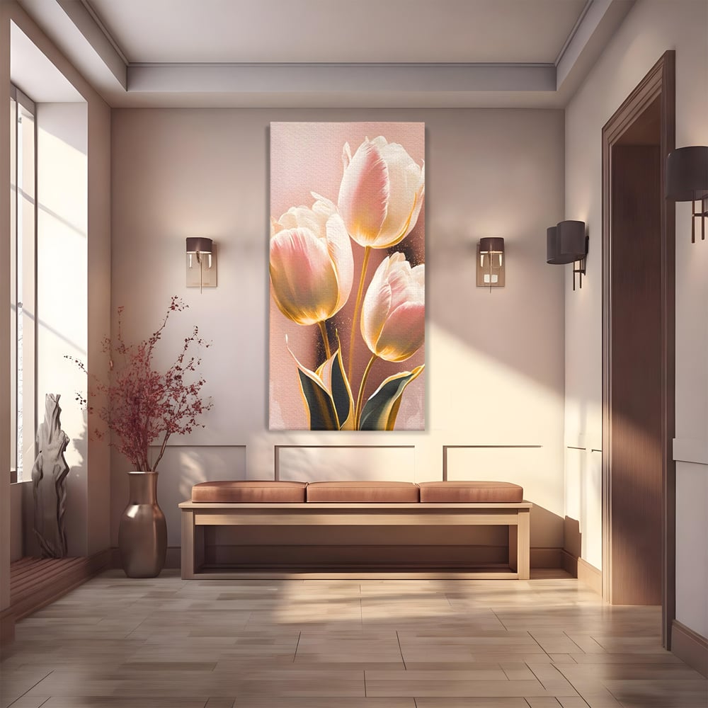 Tablou Canvas Premium LuxCanva® A1426, Lalele Roz , Dormitor, Flori, Natura, Primavara, Decorativ, Living, Culori Vibrante