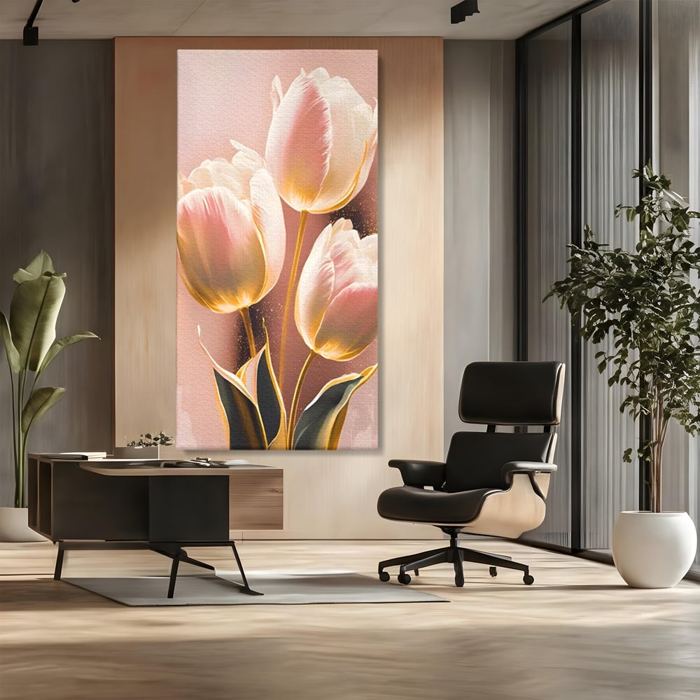 Tablou Canvas Premium LuxCanva® A1426, Lalele Roz , Dormitor, Flori, Natura, Primavara, Decorativ, Living, Culori Vibrante