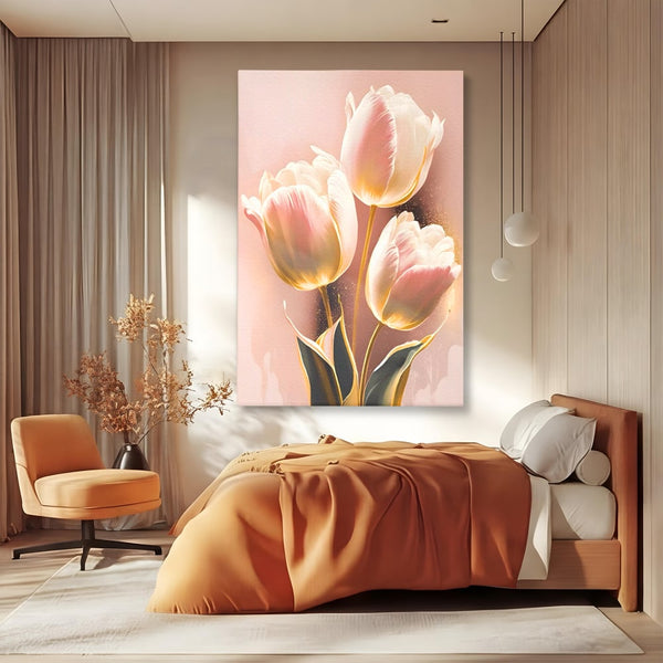 Tablou Canvas Premium LuxCanva® A1426, Lalele Roz , Dormitor, Flori, Natura, Primavara, Decorativ, Living, Culori Vibrante